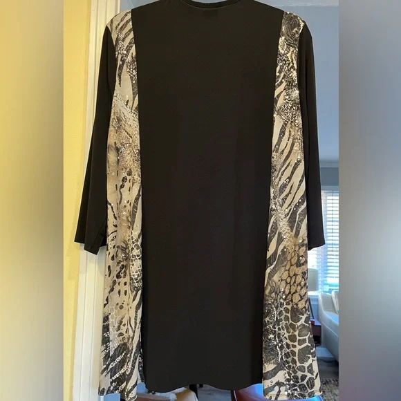 Women’s Travelers Collection by Chicos Black and Animal Print Open Cardigan - Picture 3 of 5